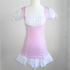 Sweet Vintage Plaid Babydoll Mini Dress With Gingham Lace Trim