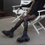 Leopard Pattern Sheer Pantyhose In Gothic Black Silky Finish Vintage Look Stockings