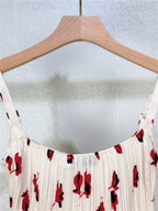Pleated Red Print High Waist Midi Skirt And Sleeveless