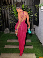 Ruched Spaghetti Strap Maxi Dress Backless Bandage For Women