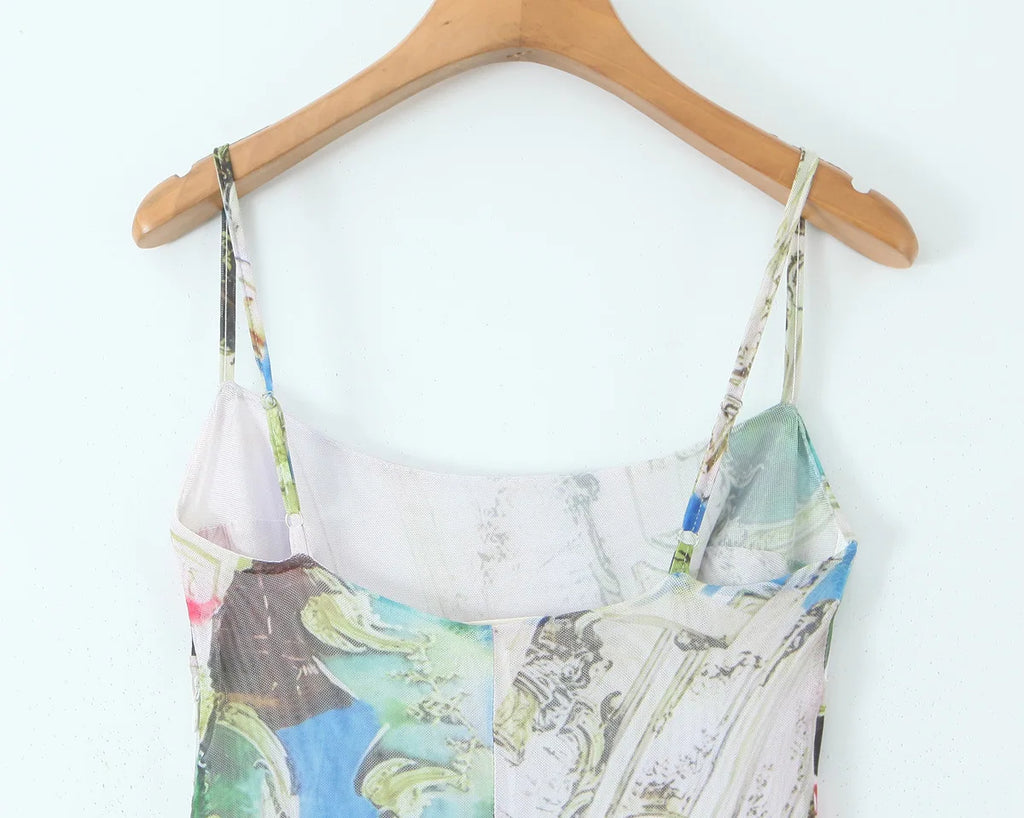 Sunlit Printed Strap Dress With Slim Fit Silhouette