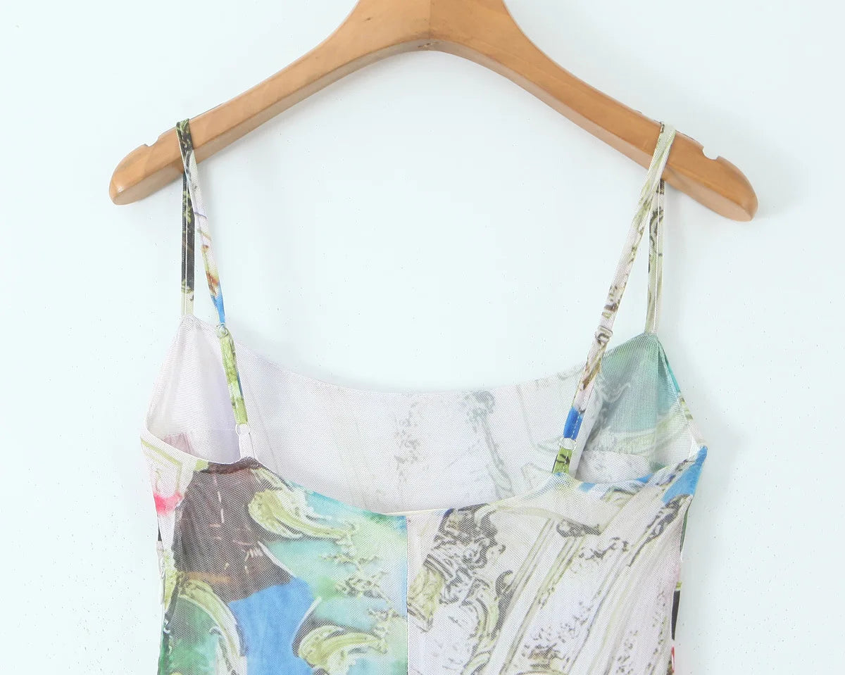 Sunlit Printed Strap Dress With Slim Fit Silhouette