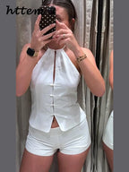 Halter Top And Shorts Set With Backless