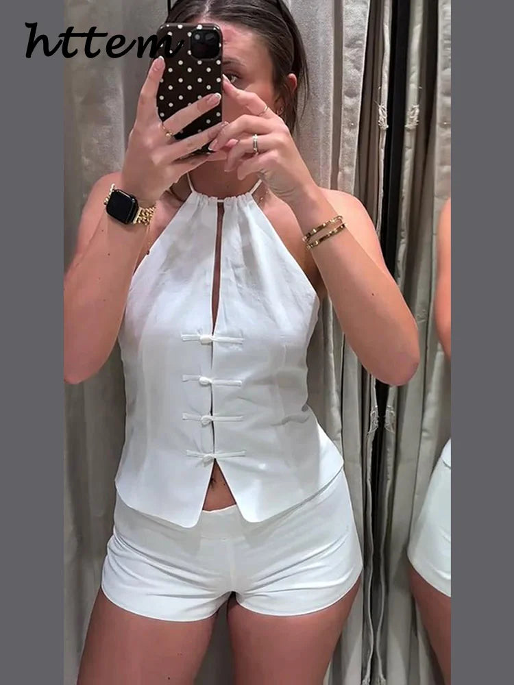 Halter Top And Shorts Set With Backless