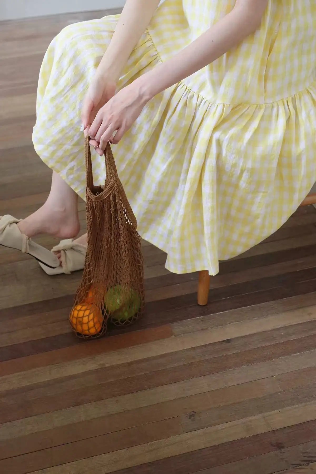 Sunny Plaid Cotton Dress Sleeveless Round Neck Vacation Dress