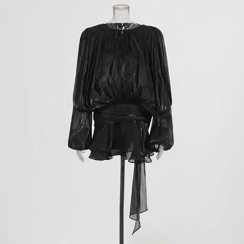 Lace Up V Neck Mini Dress For Women Long Sleeve