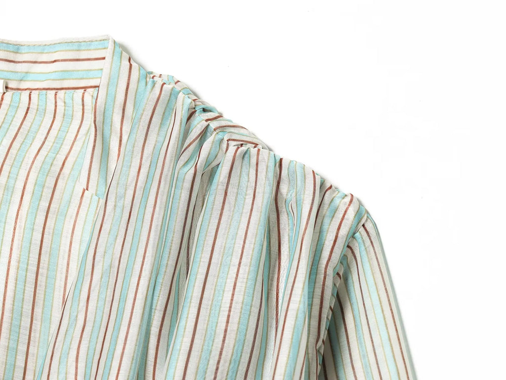 Striped Shirt With Flattering Fit Waist V Neck