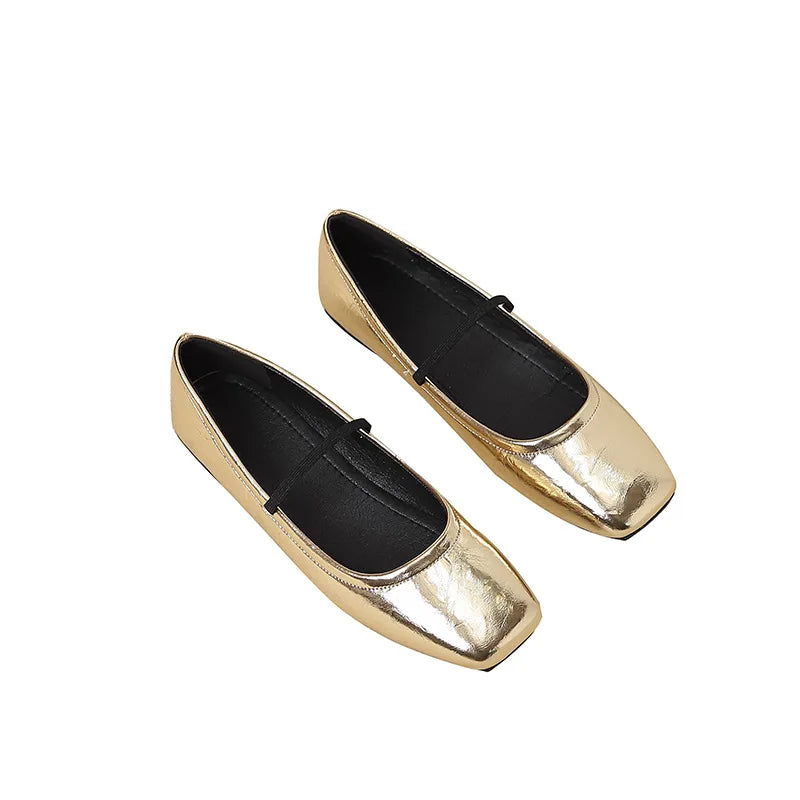 Metallic Square-Toe Mary Janes Slip-On Flats
