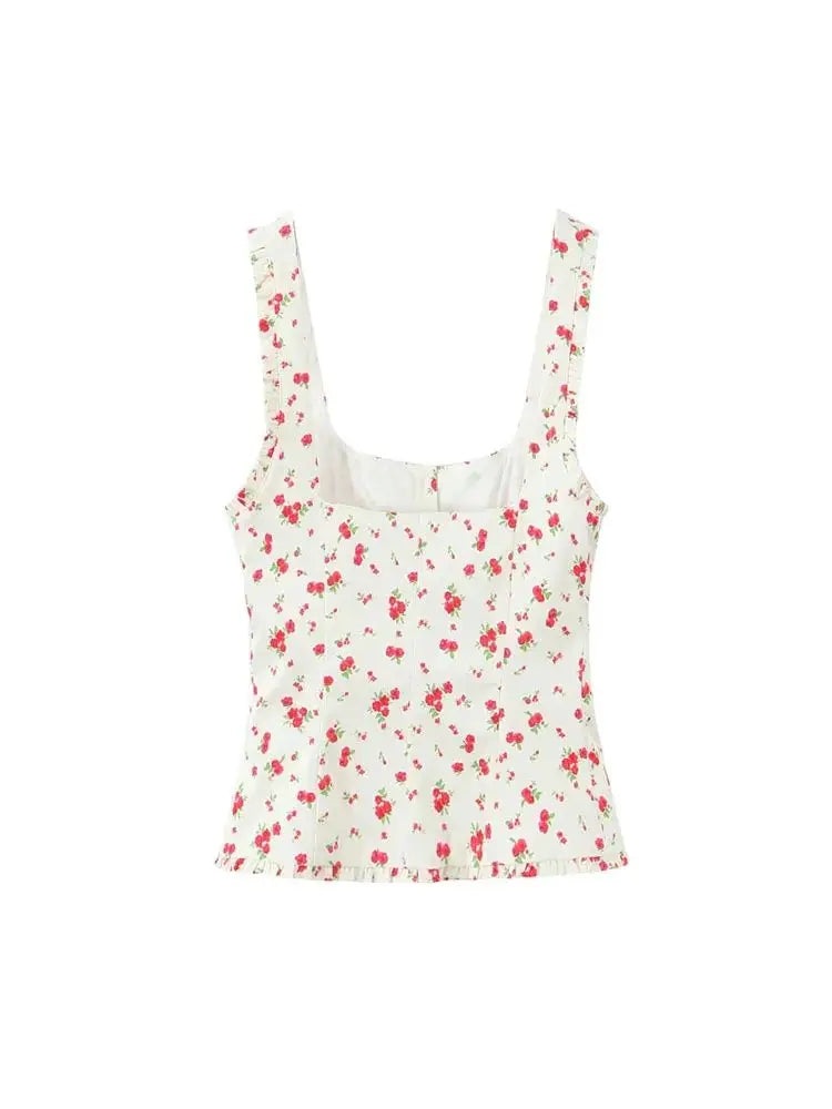 Floral Print Tank Top And Mid Waist Pleated Mini Skirt Two-piece Set
