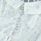 Floral Corset Style Crop Top With Cross Lacing And Ruffle Square Collar Three Quarter Sleeve