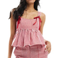 Women Plaid Tank Tops Spaghetti Strap Square Neck Peplum Cami Top Ruffle Smocked