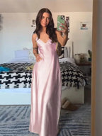 Sling Long Dress With V Neck Backless Elegant Sleeveless