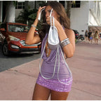 Glam Sequin Halter Top And Pleated Backless Skirt Set