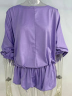 Backless Lace Up Mini Dress With Batwing Sleeves Round Neck Pleated