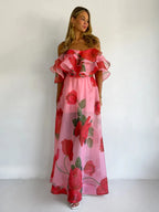 Sexy Print Asymmetrical Hem Long Skirt Set Fashionable Sleeveless Women's Polyester Fabric Casual Leisure Suit