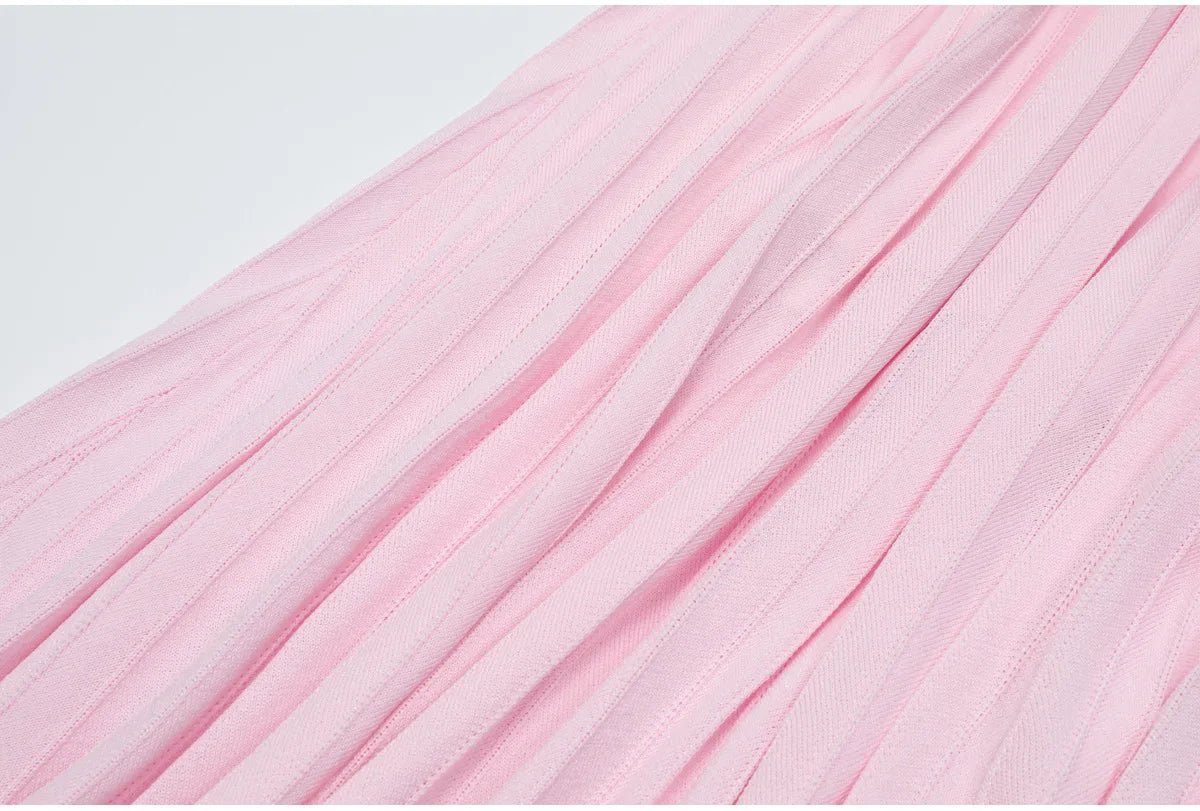 Knit Maxi Dress With Short Sleeve Hollow Detailing And Pleated Skirt