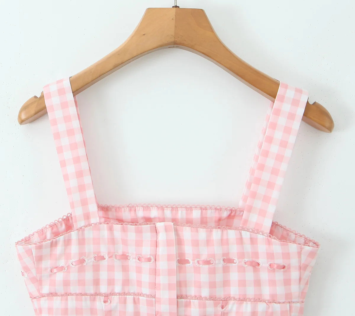 Pink Plaid Crop Top With Slash Collar