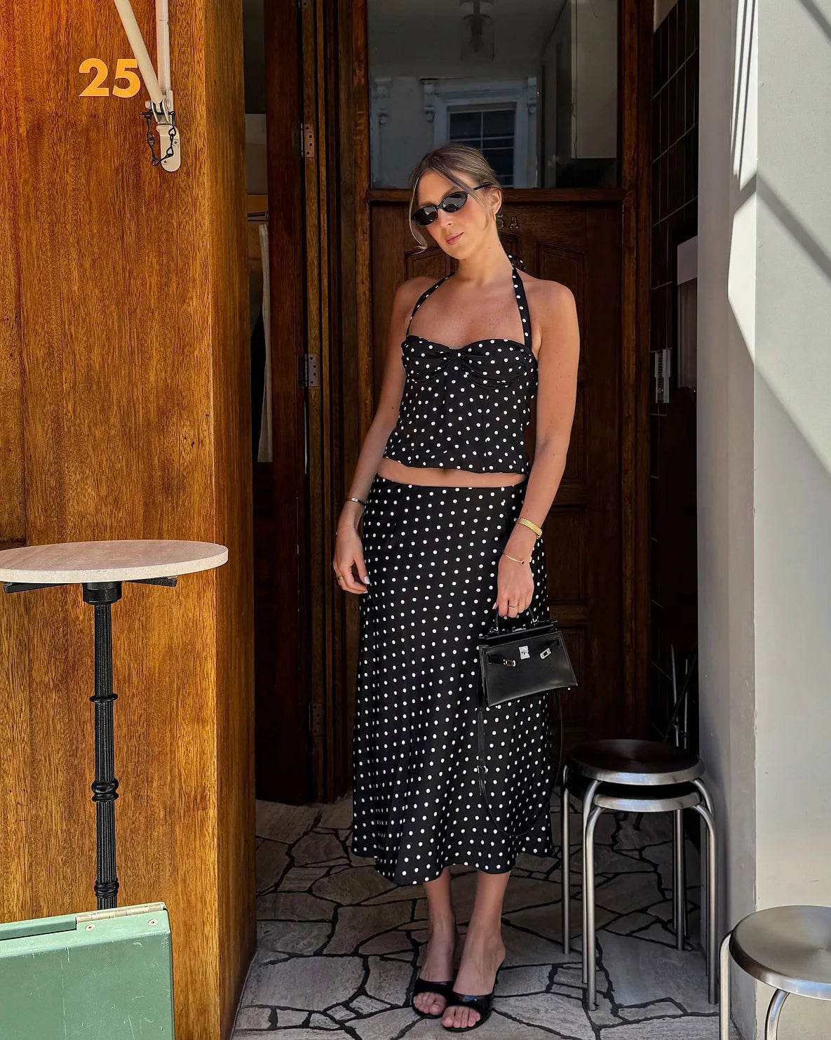 Two-Piece Set Women's Sexy Polka Dot Top Casual Maxi Skirts Sets