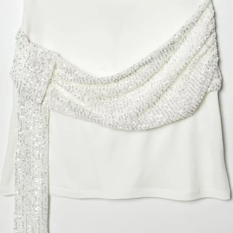 Gleaming Sequin Mini Dress With O Neck Backless Detail