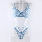 Lace Embroidered Bra and Thong Lingerie Set