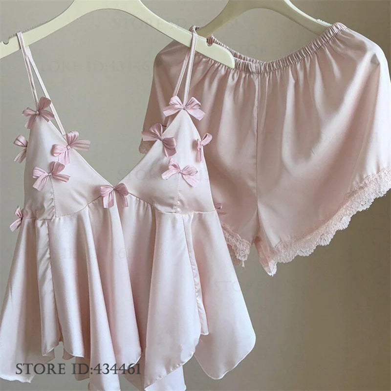 Sweet Bow Sexy Women's Lingerie 2PCS Pajamas Suit