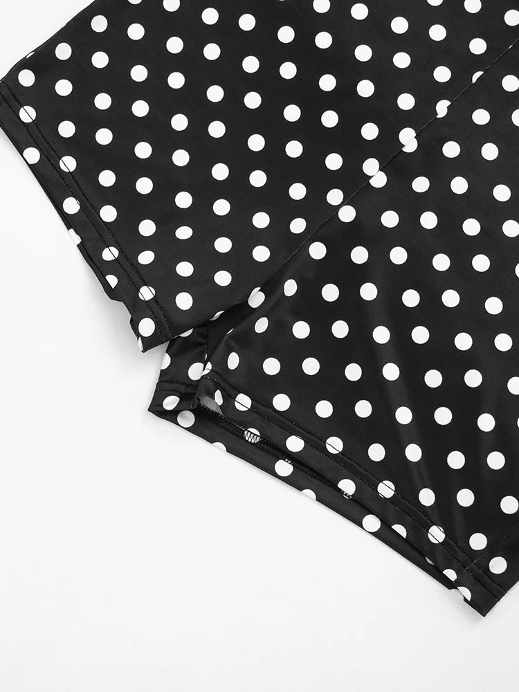 Polka Dot Playsuit With Tassel Details Sleeveless Low-Neck