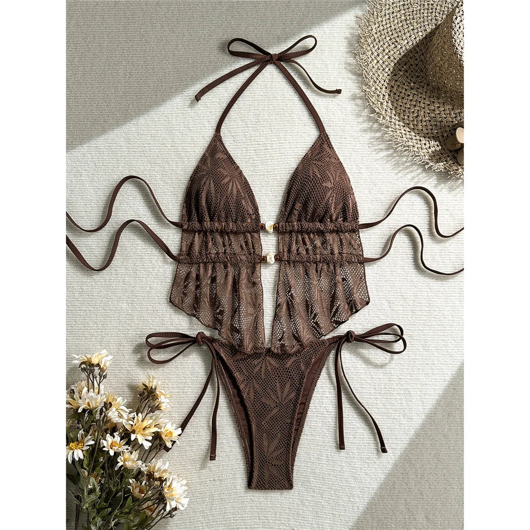 Hollow Out Tankini Halter Bikini Padded Two-pieces Bikini set