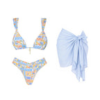 Paisley Print Bandeau Bikini Set With Sarong Cover Up 3Pcs For Women Beach Vacations
