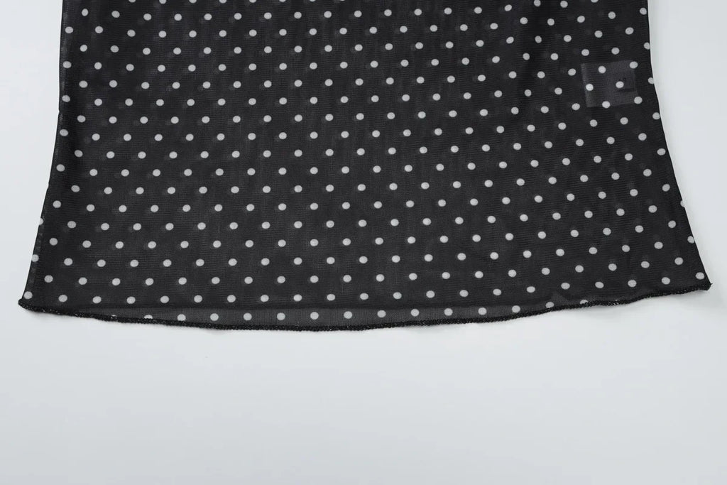 Vintage Polka Dot Dress Set With See Through Top And Long Skirt For Summer Parties