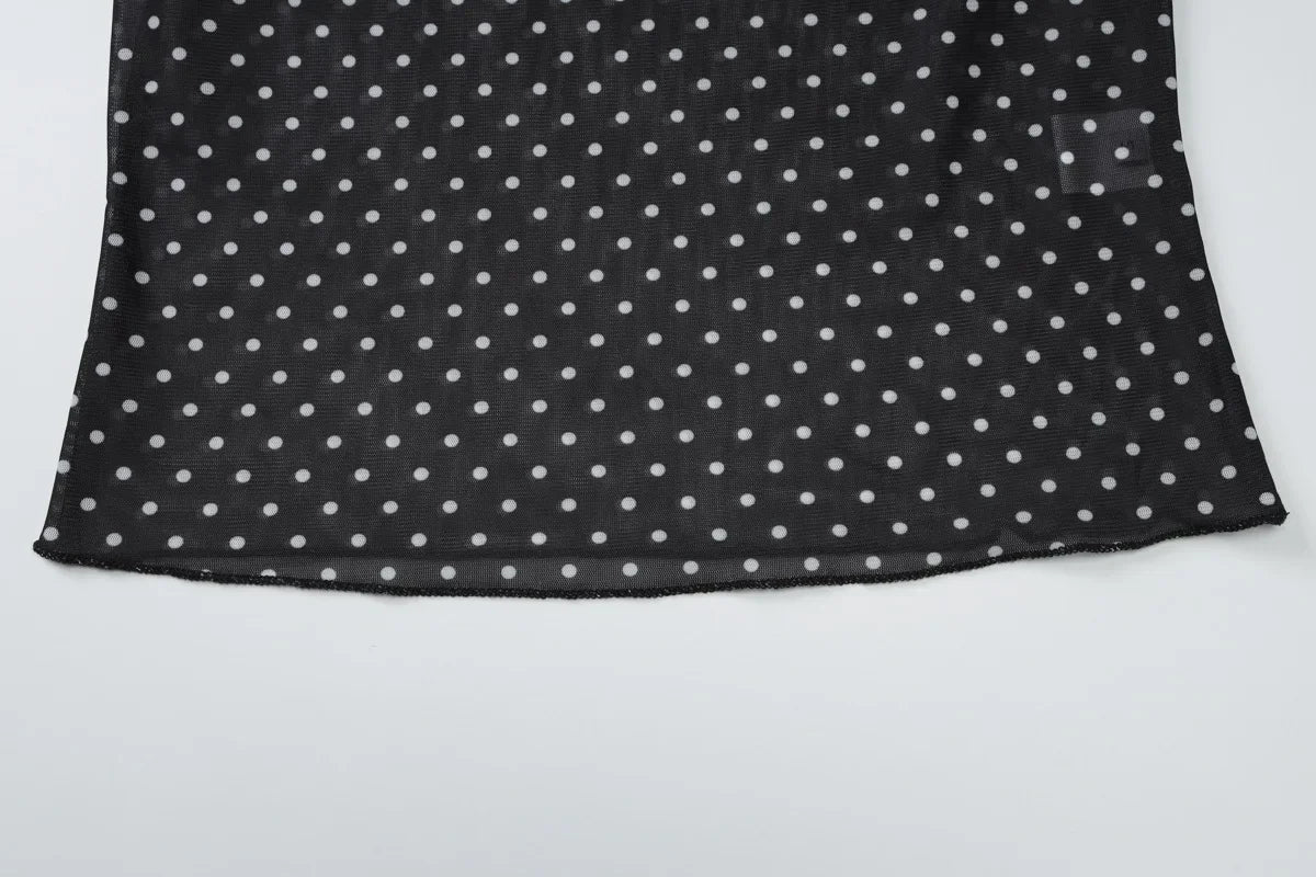 Vintage Polka Dot Dress Set With See Through Top And Long Skirt For Summer Parties