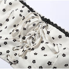 Polka Dot Two-piece Set Square Neck Puff Sleeve Cropped Top With Lace Trim Maxi Skirt