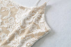 Sexy Lace See Through Bodysuit With Lining Elastic Spaghetti Straps Slim Fit