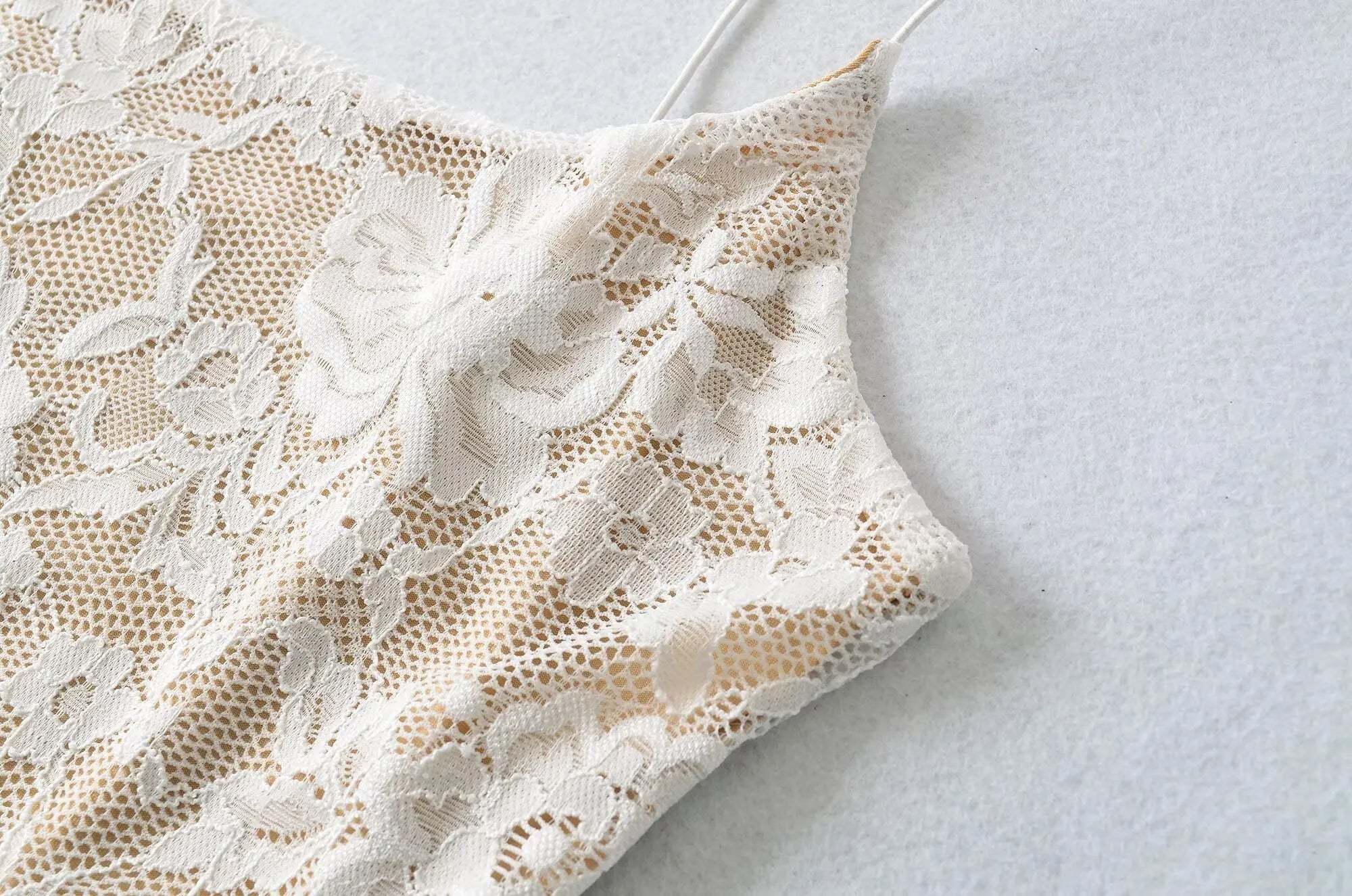 Sexy Lace See Through Bodysuit With Lining Elastic Spaghetti Straps Slim Fit