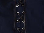Women's Navy Blue Bustier Blouse With White Patchwork Lace-Up Front