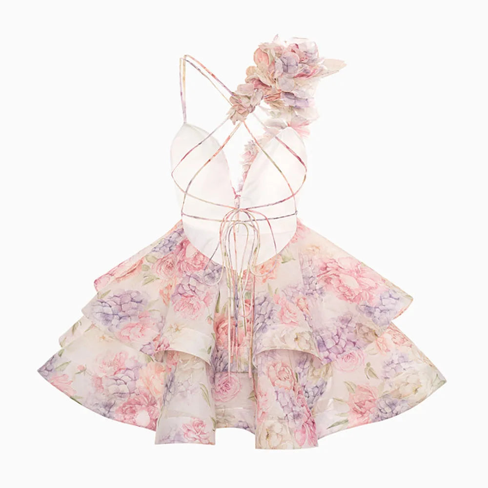 Petal 3D Flower Ruffle Camisole Dress With V Neck Backless Evening Look