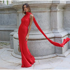 Sexy Satin Ribbon Backless Halter Dress For Elegant Evening Gown