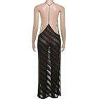 Mesh Halter Maxi Dress With See Through Bodice Sleeveless Backless
