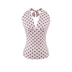 Hot Girl Spicy Two-Piece  Retro Polka Dot Necktie Top Satin High Waist Short Skirt Set