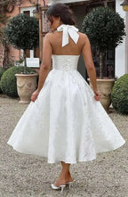 Backless Halter Evening Dress With Lace Jacquard For Elegant Special Occasions