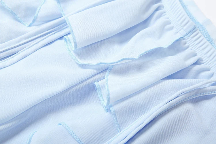 Irregular Tiered Flare Pants With Patchwork See Through