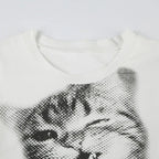 Animal Print Crop Top In White Slim Fit Crewneck Tee For Casual Vintage Vibe Everyday Chic