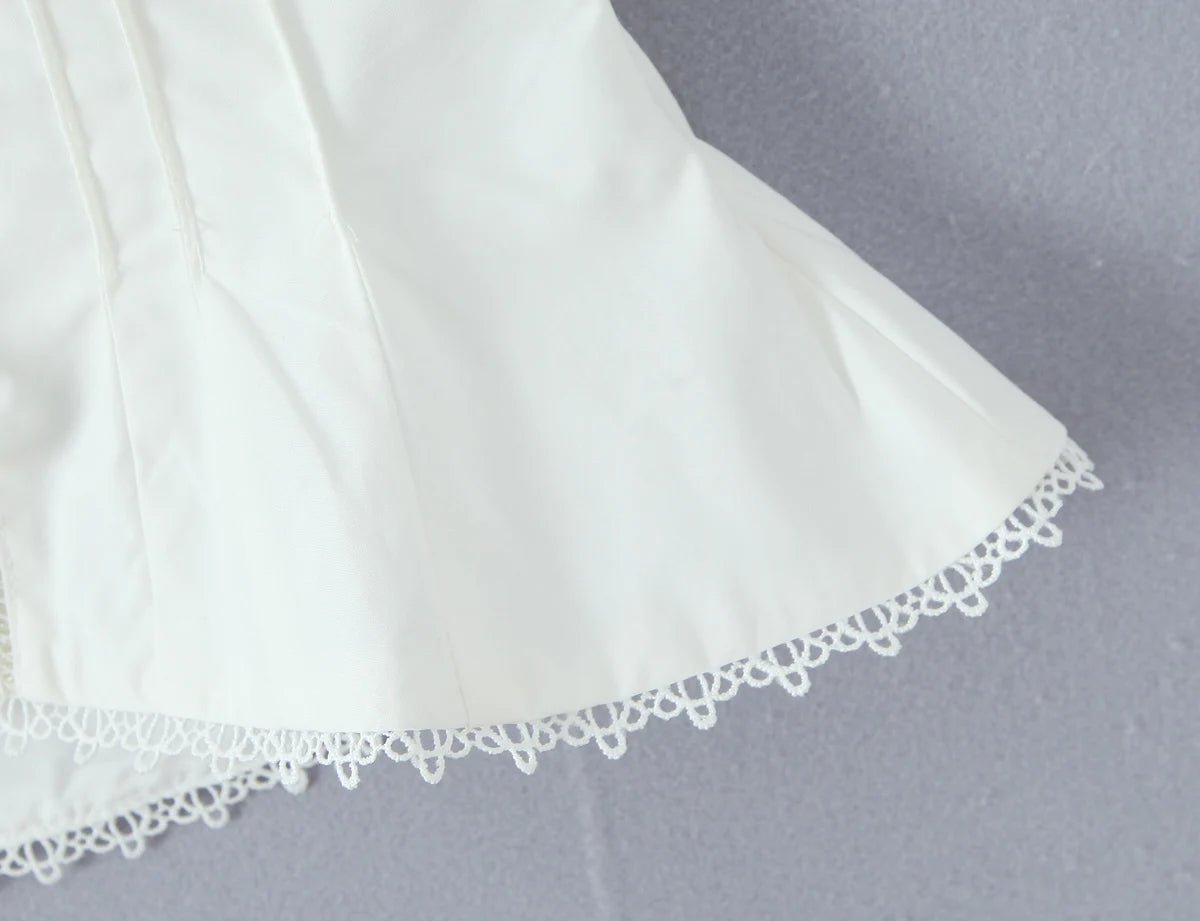 Sexy White Bow Halter V neck Open Buttons Slim Tank Top Women Spliced Ruffles Lace Hem Sleeveless Backless