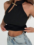 Chic Hollow Tank Top With Buckle Detail