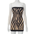 Backless Zebra Striped Strapless A Line Bodycon Mini Dress