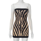 Backless Zebra Striped Strapless A Line Bodycon Mini Dress