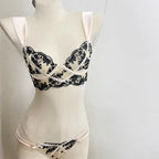 Sexy Lace Push Up Bra And Panty Set Featuring Semi Sheer Floral Design With Ring Embellishment