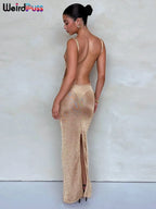 See Through Glitter Backless Dress l