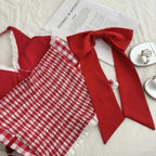 Halter Neck Bow Plaid Crop Top With Shirred Back For Women Cute Fashion Blouse