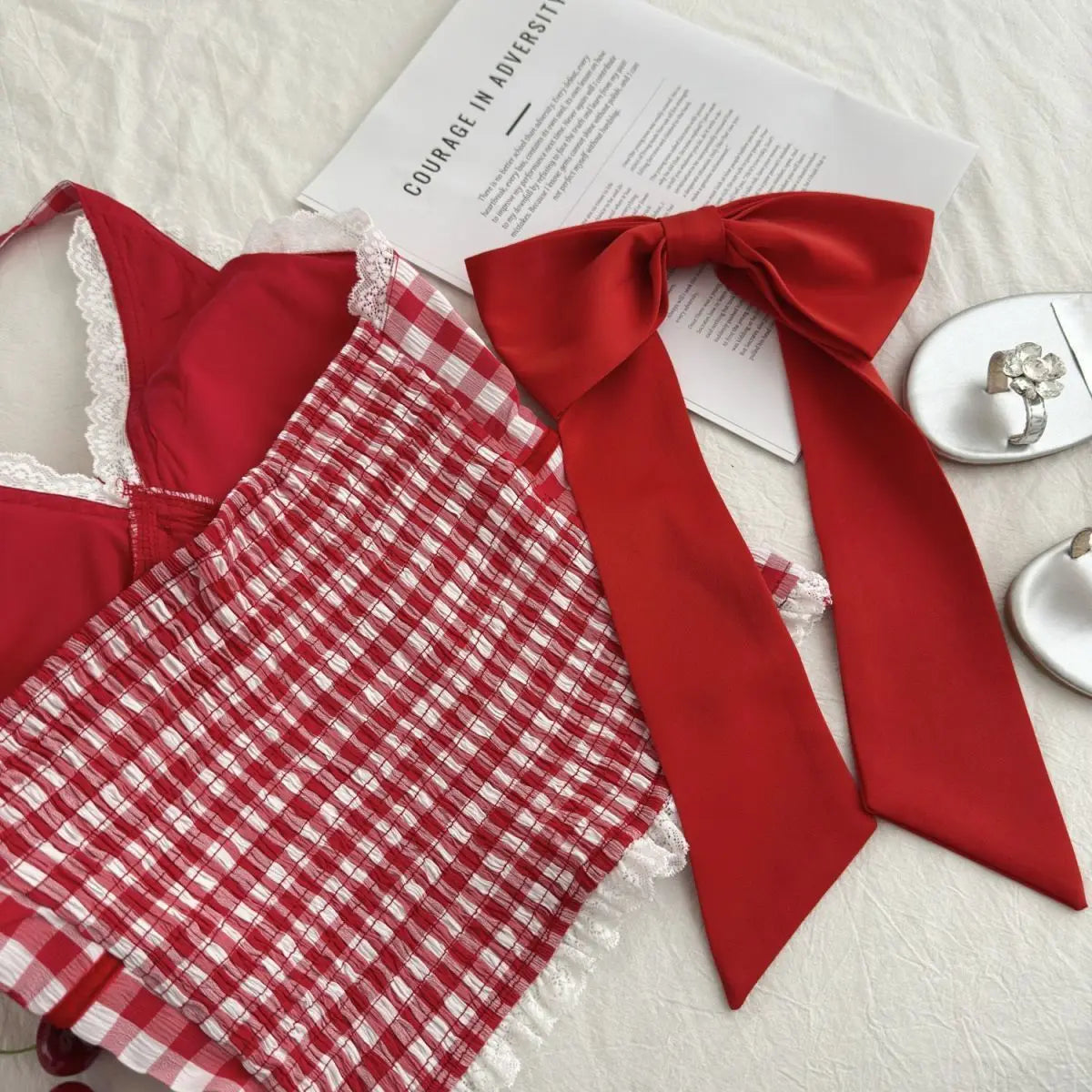 Halter Neck Bow Plaid Crop Top With Shirred Back For Women Cute Fashion Blouse