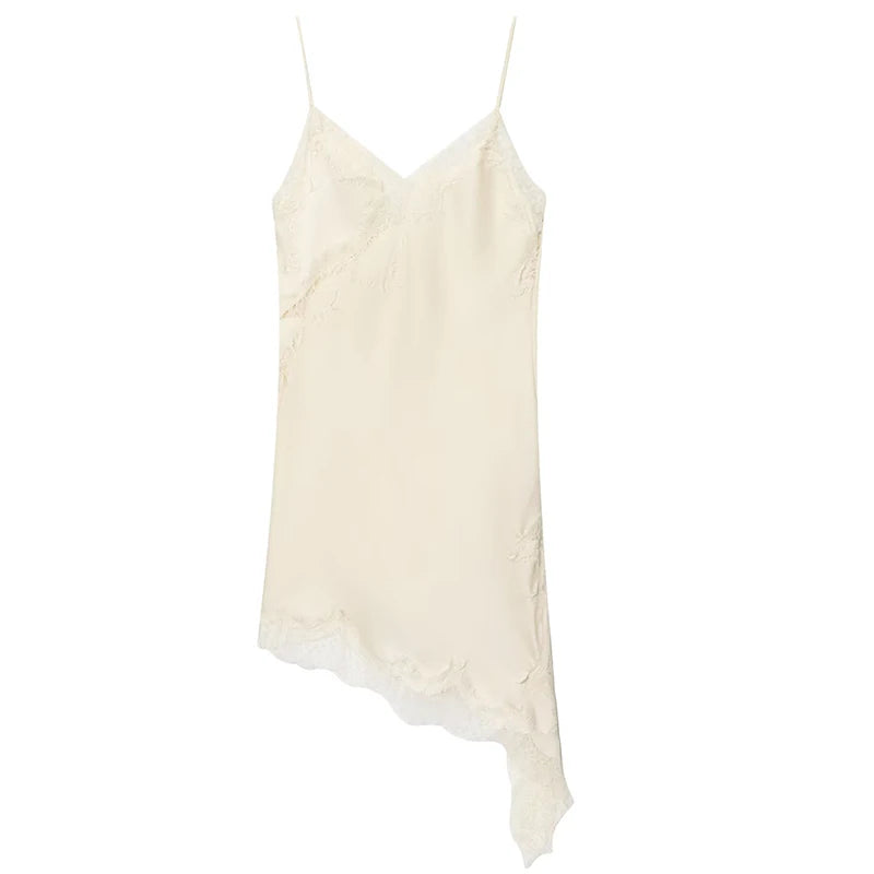 Satin Elegant Backless Lace Slip Dress